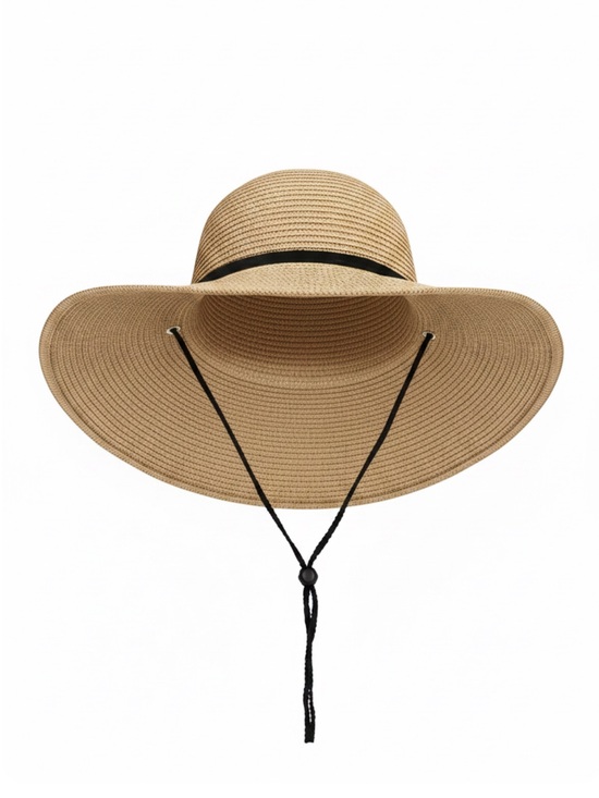 Accessories - Wind Lanyard Wide Brim Straw Hat Summer Beach Garden Vacation Foldable UPF 50+